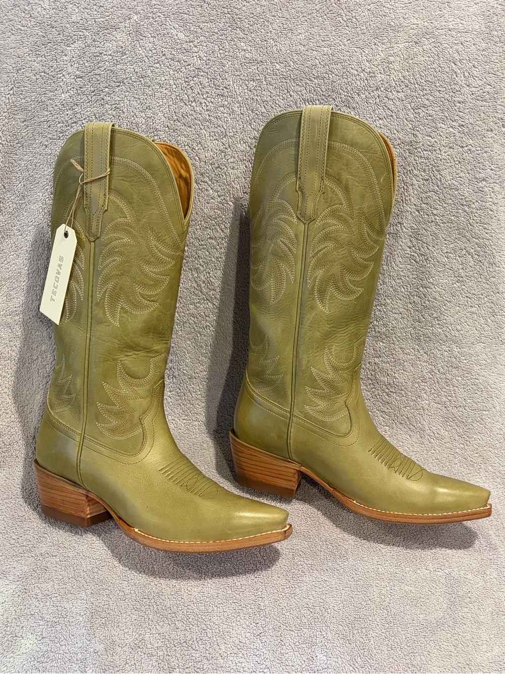 NWT Tecovas Annie Light Sage Leather Snip Toe Cowboy Boots Size 8B